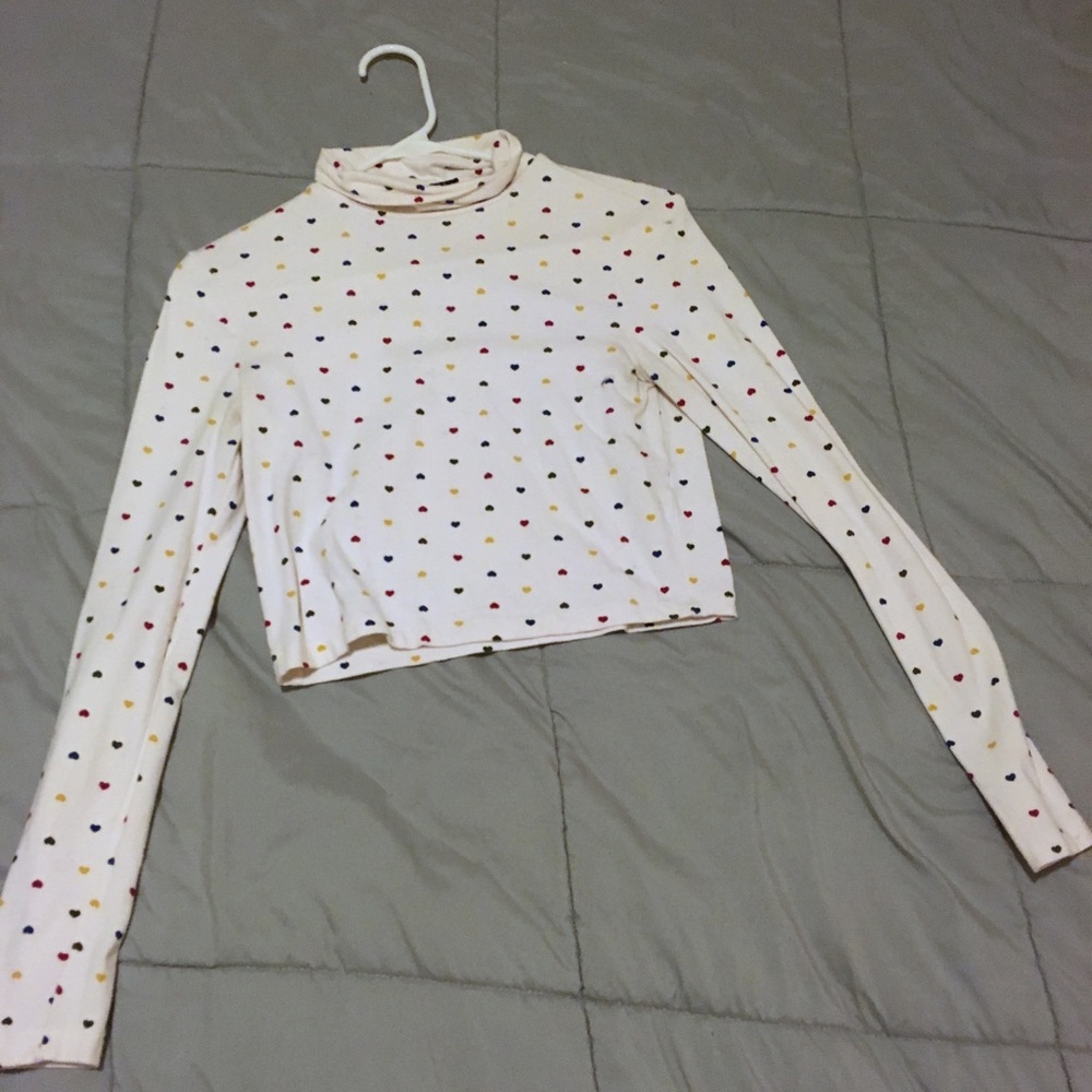 Long sleeve turtleneck crop top with hearts